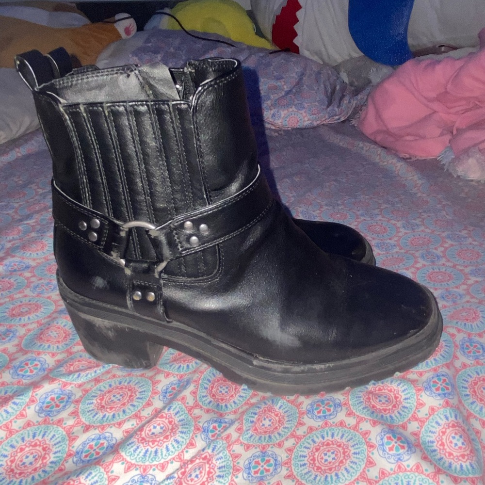Sleek Black Leather Combat Boots